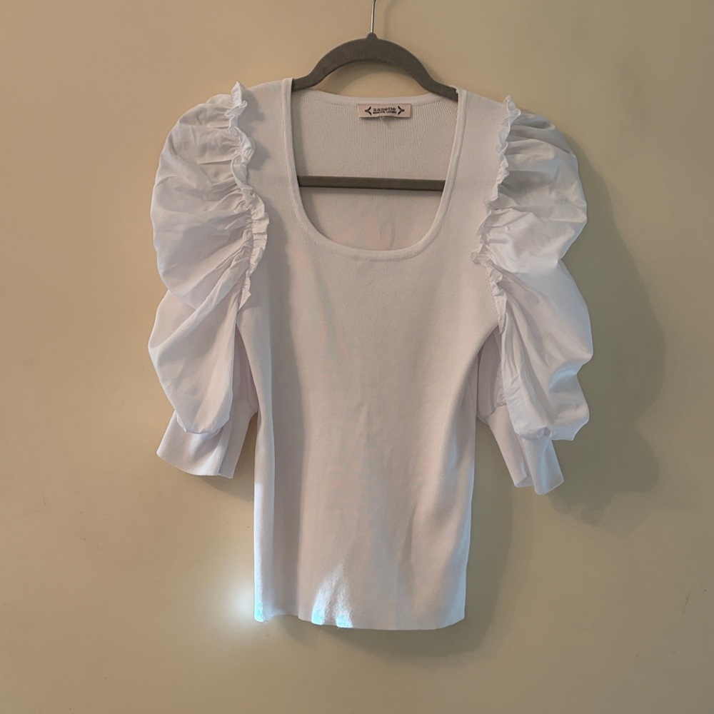 Nanette Lepore White Ruffled Sleeve Blouse